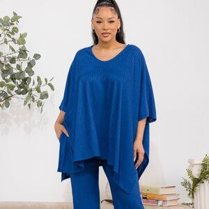 Plus Blue Crinkle Flowy Pantsuit